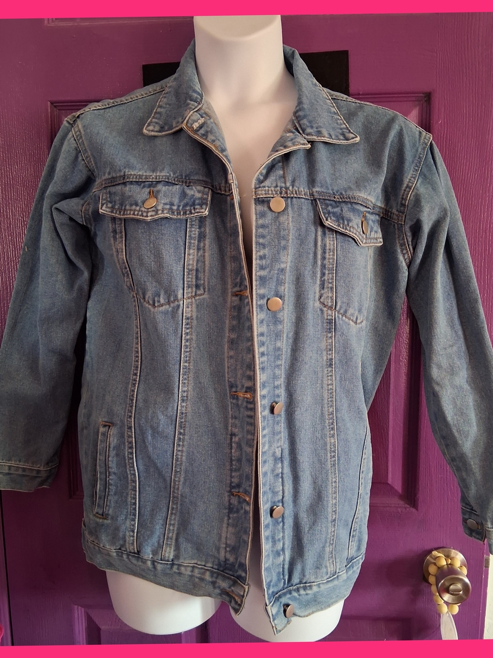 LadiesDenim Graffic Patchback Jacket with Blue Pop-Art Graphic - Not Your Girl M - Picture 2 of 3